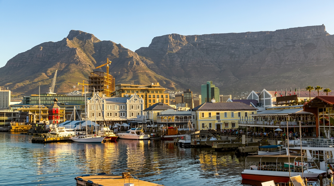 V&A Waterfront marina with Table Mountain behind Cape Town